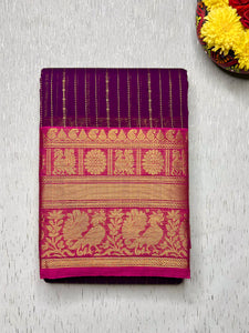 Kanchi Cotton Saree -  Plum Purple + Cerise Pink