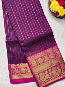 Kanchi Cotton Saree -  Plum Purple + Cerise Pink