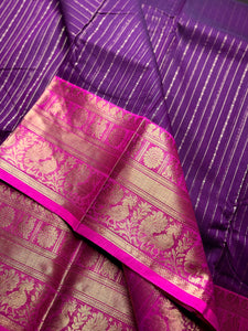 Kanchi Cotton Saree -  Plum Purple + Cerise Pink