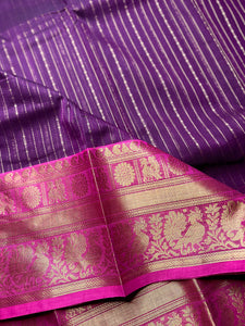 Kanchi Cotton Saree -  Plum Purple + Cerise Pink