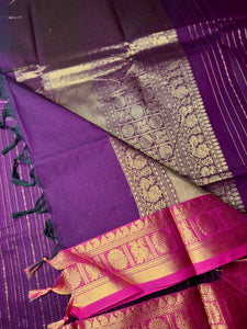 Kanchi Cotton Saree -  Plum Purple + Cerise Pink