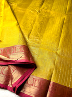 Load image into Gallery viewer, Kanchi Cotton Saree -  Fuel Yellow Gold + Mandy Pink
