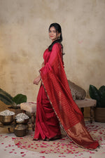 Load image into Gallery viewer, RIYA - Handwoven Silk Cotton Saree - Cardinal Pink + Curies Red
