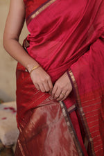 Load image into Gallery viewer, RIYA - Handwoven Silk Cotton Saree - Cardinal Pink + Curies Red
