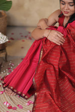 Load image into Gallery viewer, RIYA - Handwoven Silk Cotton Saree - Cardinal Pink + Curies Red
