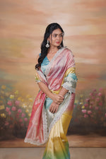 Load image into Gallery viewer, KOSI - Tissue Silk Saree - Rose Pink + Rainbow Glaze
