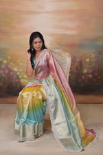 Load image into Gallery viewer, KOSI - Tissue Silk Saree - Rose Pink + Rainbow Glaze
