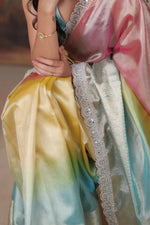 Load image into Gallery viewer, KOSI - Tissue Silk Saree - Rose Pink + Rainbow Glaze
