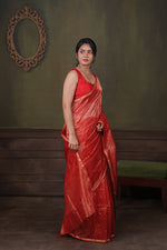 Load image into Gallery viewer, TARA - Handwoven Silk Cotton Saree - Crimson Red + Shimmer Gold
