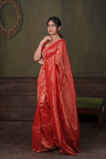 Load image into Gallery viewer, TARA - Handwoven Silk Cotton Saree - Crimson Red + Shimmer Gold
