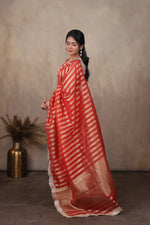 Load image into Gallery viewer, KOSI - Tissue Silk Saree - Bright Red + Shimmer Gold
