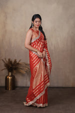 Load image into Gallery viewer, KOSI - Tissue Silk Saree - Bright Red + Shimmer Gold
