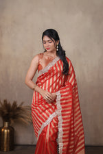 Load image into Gallery viewer, KOSI - Tissue Silk Saree - Bright Red + Shimmer Gold
