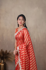 Load image into Gallery viewer, KOSI - Tissue Silk Saree - Bright Red + Shimmer Gold
