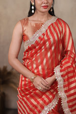 Load image into Gallery viewer, KOSI - Tissue Silk Saree - Bright Red + Shimmer Gold
