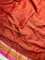 Load image into Gallery viewer, Handwoven Cotton Saree - Flamingo Orange + Solid Pink

