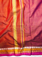 Load image into Gallery viewer, Handwoven Cotton Saree - Flamingo Orange + Solid Pink
