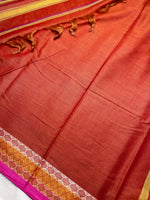 Load image into Gallery viewer, Handwoven Cotton Saree - Flamingo Orange + Solid Pink
