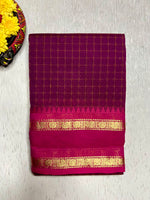 Load image into Gallery viewer, Chettinad Cotton Saree - Red Violet + Golden Grass
