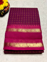 Load image into Gallery viewer, Chettinad Cotton Saree - Red Violet + Golden Grass
