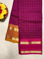 Load image into Gallery viewer, Chettinad Cotton Saree - Red Violet + Golden Grass
