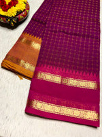 Load image into Gallery viewer, Chettinad Cotton Saree - Red Violet + Golden Grass
