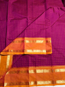 Chettinad Cotton Saree - Red Violet + Golden Grass