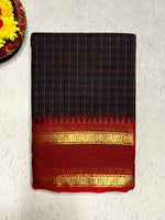 Load image into Gallery viewer, Chettinad Cotton Saree - Knight Black + Red
