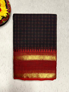 Chettinad Cotton Saree - Knight Black + Red