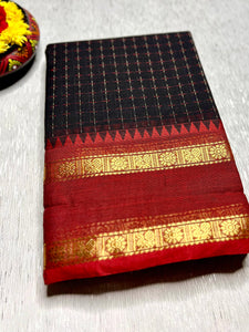 Chettinad Cotton Saree - Knight Black + Red