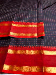 Chettinad Cotton Saree - Knight Black + Red