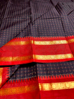 Load image into Gallery viewer, Chettinad Cotton Saree - Knight Black + Red
