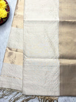 Load image into Gallery viewer, Handwoven Silk Cotton Saree - Soft Cream + Gold
