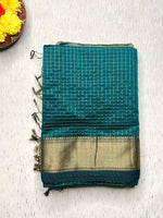 Load image into Gallery viewer, Handwoven Silk Cotton Saree - Deep Sea Green + Gold
