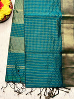 Load image into Gallery viewer, Handwoven Silk Cotton Saree - Deep Sea Green + Gold
