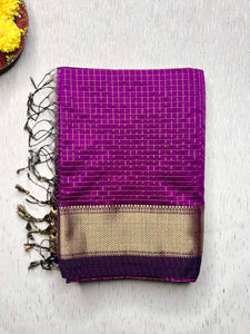 Handwoven Silk Cotton Saree - Disco Purple + Gold