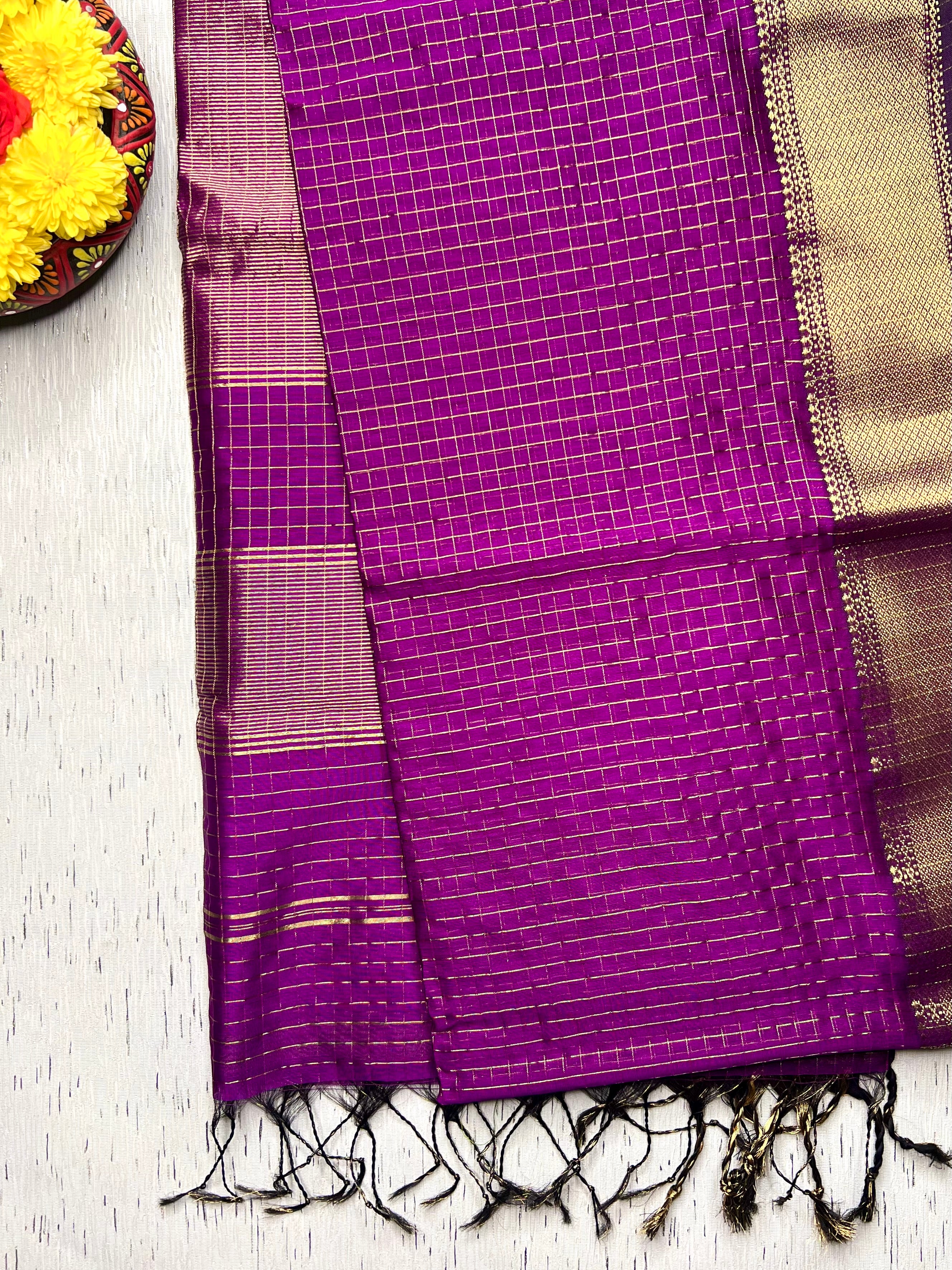 Handwoven Silk Cotton Saree - Disco Purple + Gold