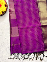 Load image into Gallery viewer, Handwoven Silk Cotton Saree - Disco Purple + Gold
