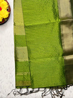 Load image into Gallery viewer, Handwoven Silk Cotton Saree - Bright Mehendi Green + Gold
