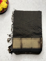 Load image into Gallery viewer, Handwoven Silk Cotton Saree - Baltic Black + Gold
