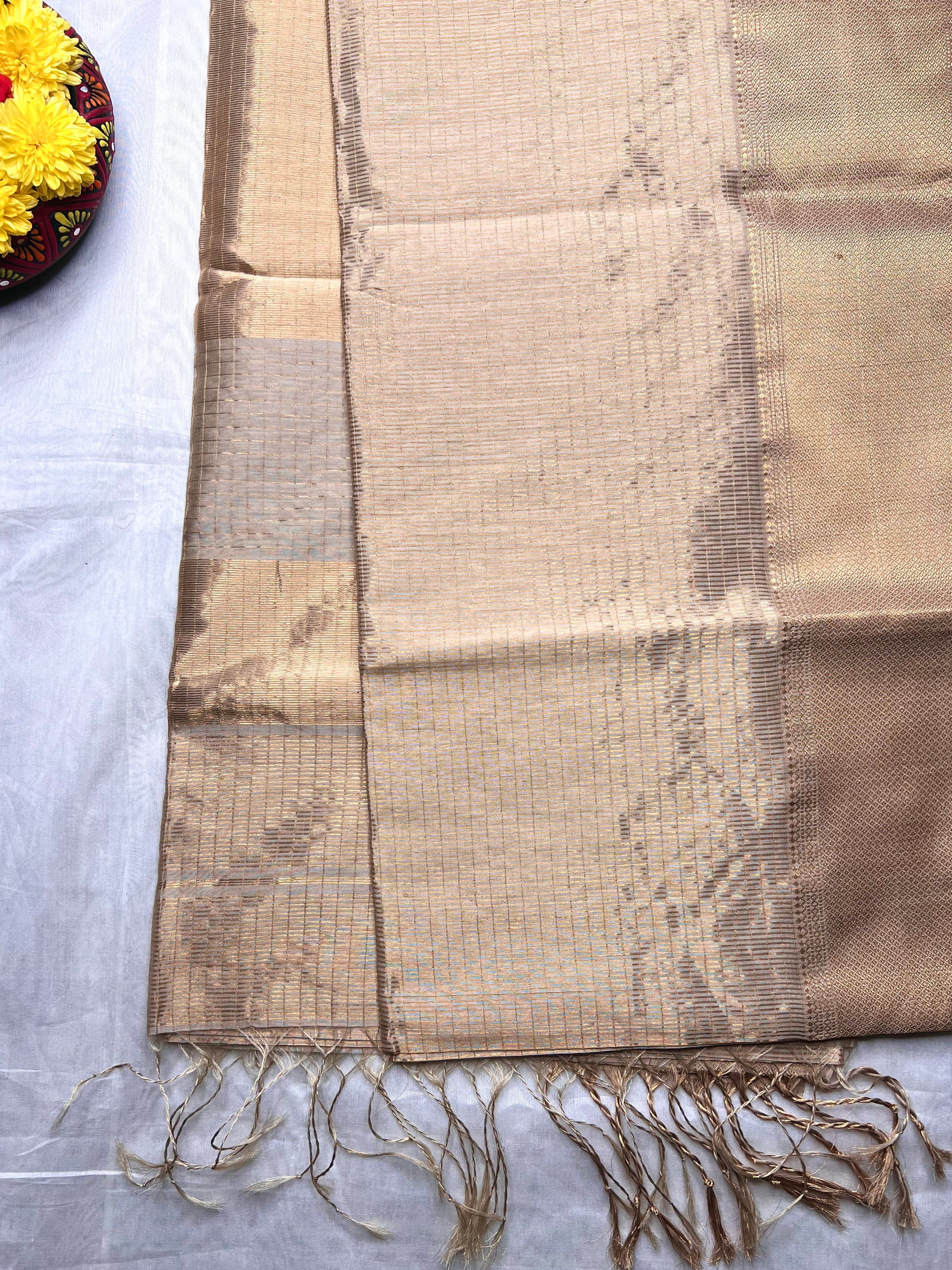 Handwoven Silk Cotton Saree - Almond Gold