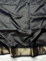 Load image into Gallery viewer, Handwoven Silk Cotton Saree - Baltic Black + Gold
