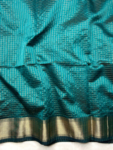 Handwoven Silk Cotton Saree - Deep Sea Green + Gold