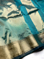 Load image into Gallery viewer, Handwoven Silk Cotton Saree - Deep Sea Green + Gold
