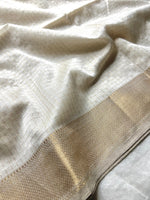 Load image into Gallery viewer, Handwoven Silk Cotton Saree - Soft Cream + Gold
