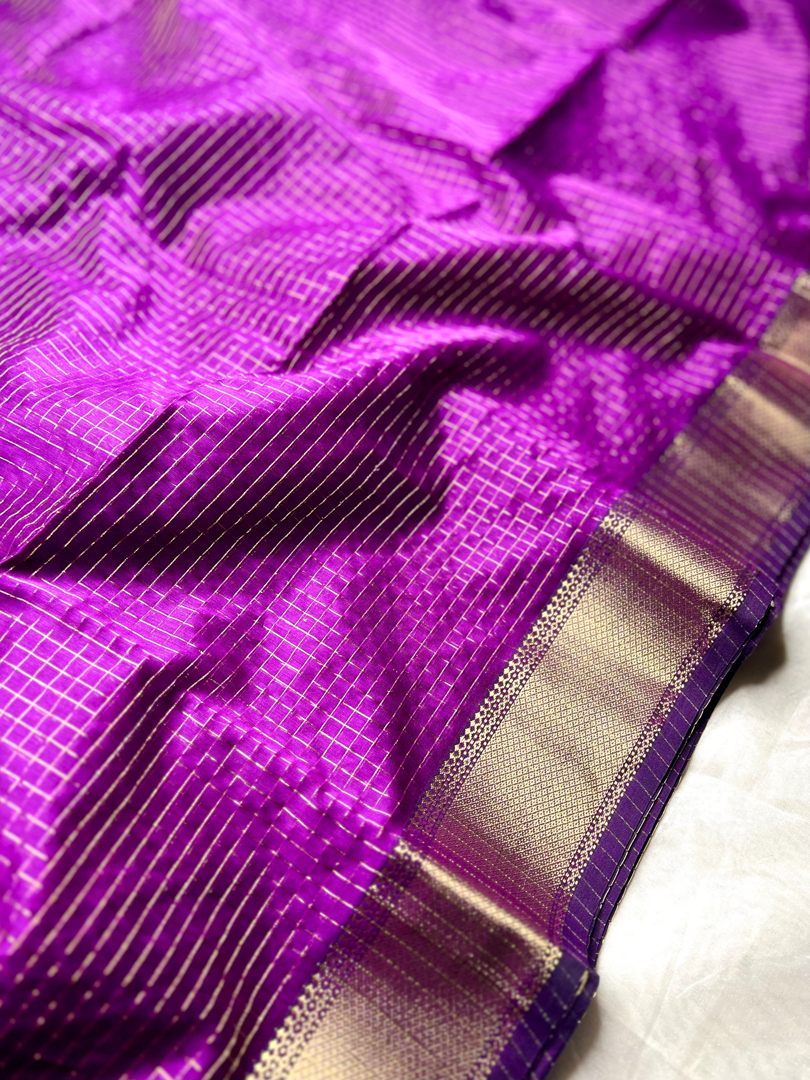 Handwoven Silk Cotton Saree - Disco Purple + Gold