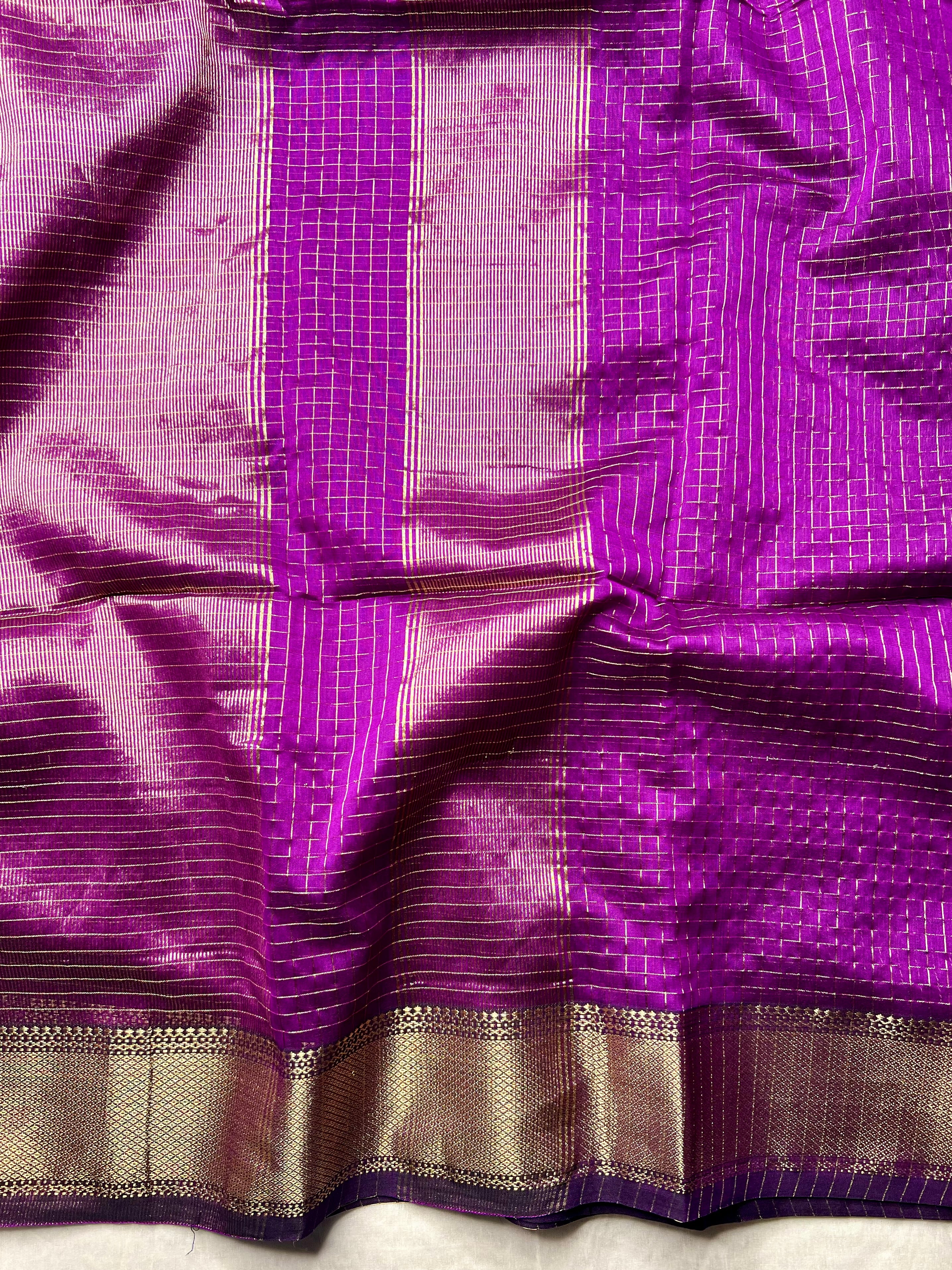 Handwoven Silk Cotton Saree - Disco Purple + Gold