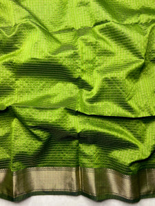 Handwoven Silk Cotton Saree - Bright Mehendi Green + Gold