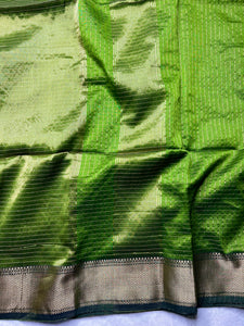 Handwoven Silk Cotton Saree - Bright Mehendi Green + Gold