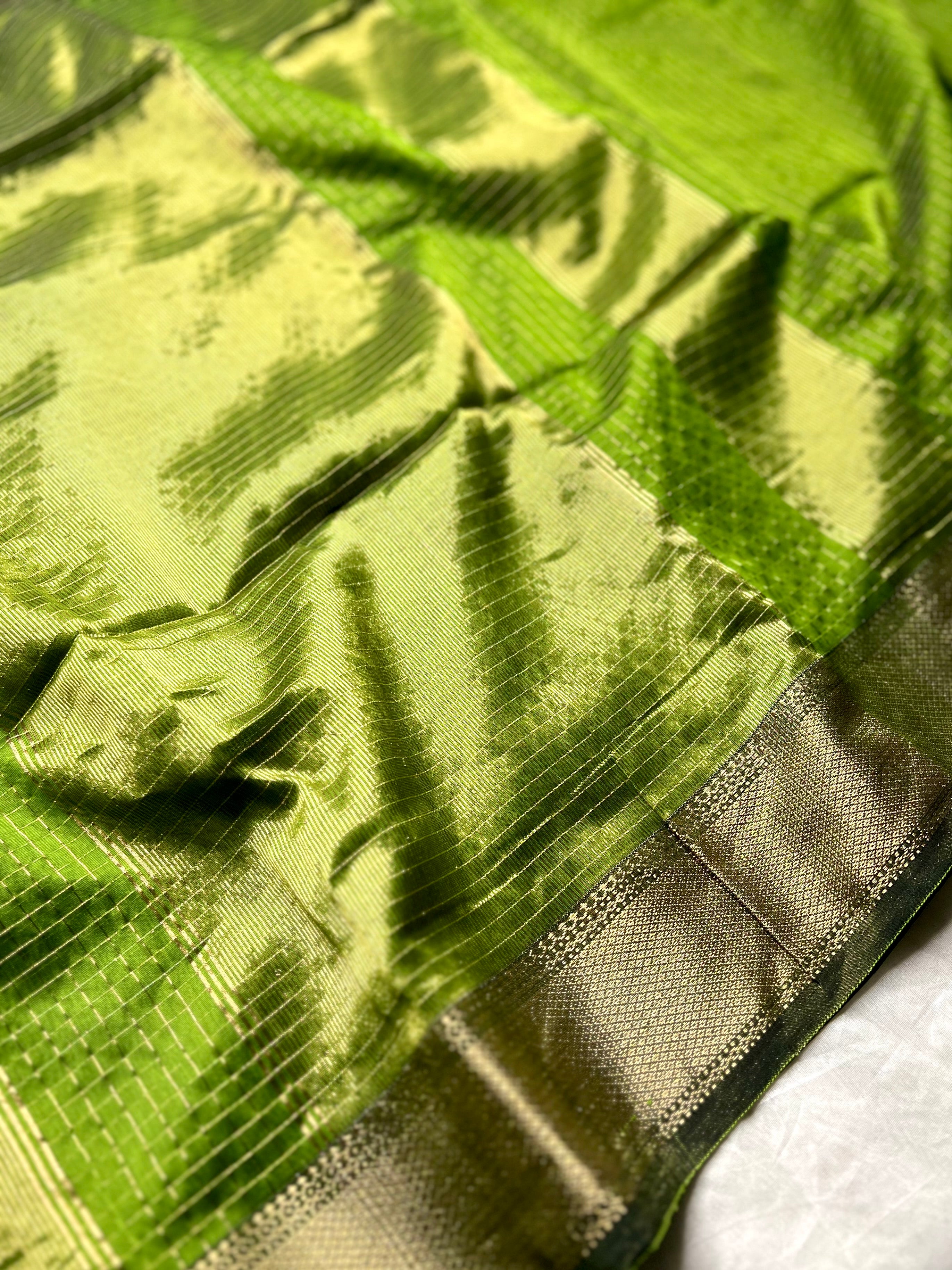 Handwoven Silk Cotton Saree - Bright Mehendi Green + Gold